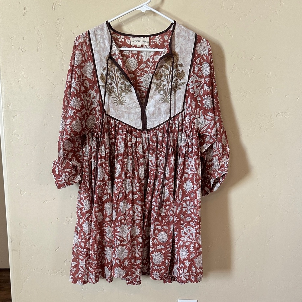 Daughters of India Terracotta Floral Mini Dress